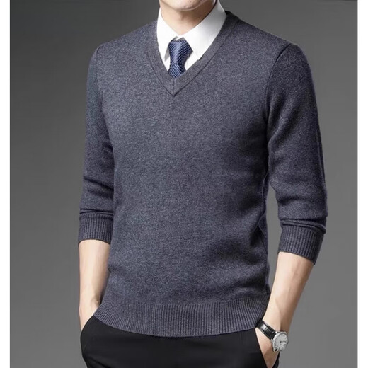 THOM BKDINR Tom brand 100% pure wool sweater men's winter V-neck thickened sweater middle-aged dad outfit with knitted sweater 2017 v-neck (medium gray) light luxury gift box packaging XL (recommended 135-155Jin Jin equals 0.5 kg)