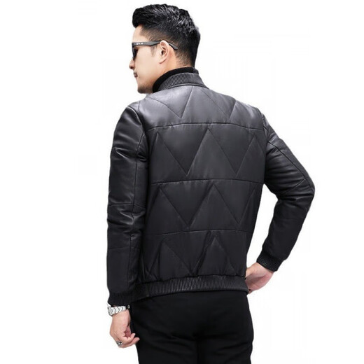 KBXNG劲霸商务男装2025新款皮衣男士皮夹克青年冬季保暖时尚短款厚外套 黑色 M / 100～115斤