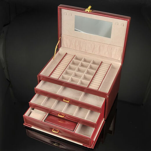 Wing Fantasy flagship combination lock leather jewelry box jewelry storage makeup jewelry storage box extra-large multi-layer travel bag printed in bright red
