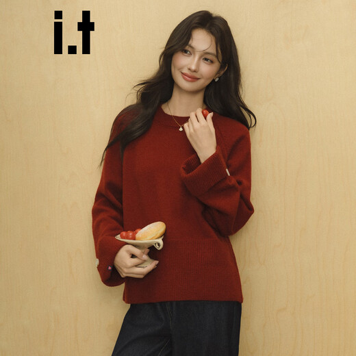 CHOCOOLATEit zodiac year red pullover round neck knitted sweater for women winter new loose warm top red one size