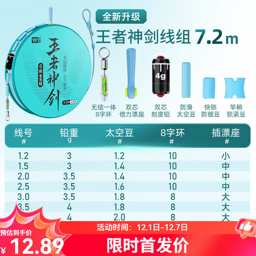 Woding King's Divine Sword Knotless Main Line Set Fishing Line Big Animal Silver Carp and Bighead Carp Line Set Main Line Set Fishing Line Complete Set 7.2m Tension 0 Loss Upgraded Knotless No. 2