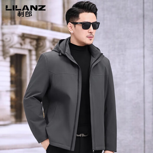 LILANZ Dad Autumn and Winter Men's Jacket 2025 Autumn New Middle-aged Jacket Men's Casual Hooded Down Jacket Top Gray M 170/48 Recommended 115-130 Jin Jin equals 0.5 kg