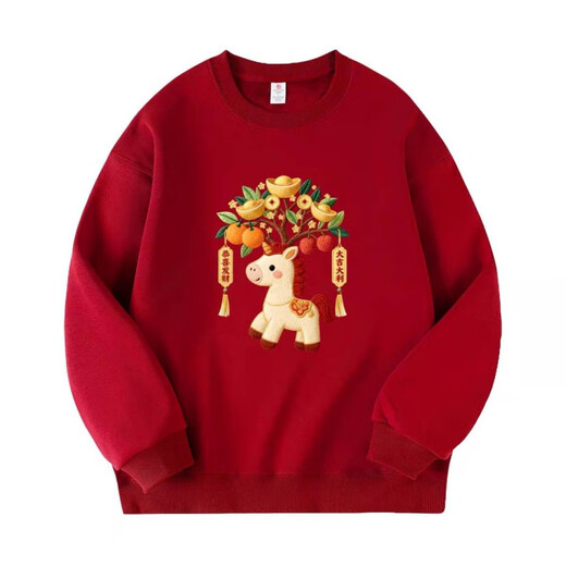 Disney (Disney) 2026 Year of the Horse parent-child clothing for men and women, loose round neck, velvet and thickened clothes, New Year's Day, big children's red sweatshirt, red, velvet, 180 Mom XL130-145Jin Jin is equal to 0.5 kg