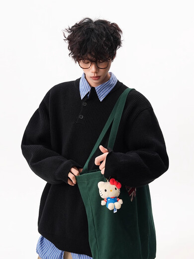 OEMG American retro Henry collar sweater men's autumn and winter thickened warm top sweater long-sleeved base coat dark gray XL recommended 110-130Jin Jin equals 0.5 kg