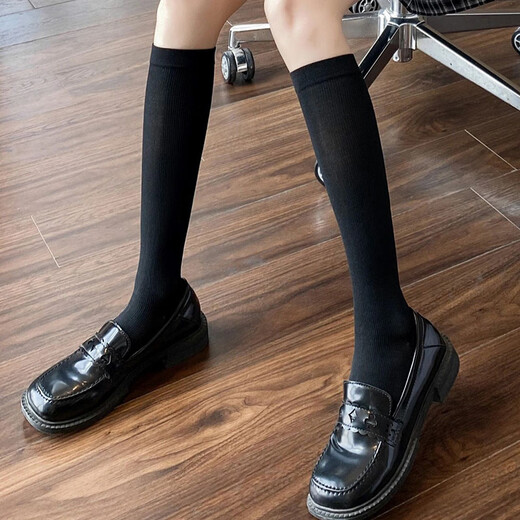 Perfect jk black socks over the knee for slimming women's slightly pressed long tube spring, autumn, autumn and winter style over the knee socks black 2 pairs one size fits all