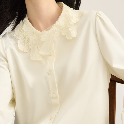 Xishijie (sllsky) Qianjin style lace collar shirt for women, autumn and winter long-sleeved, high-end, age-reducing, western-style inner match, apricot shirt, cream apricot XL