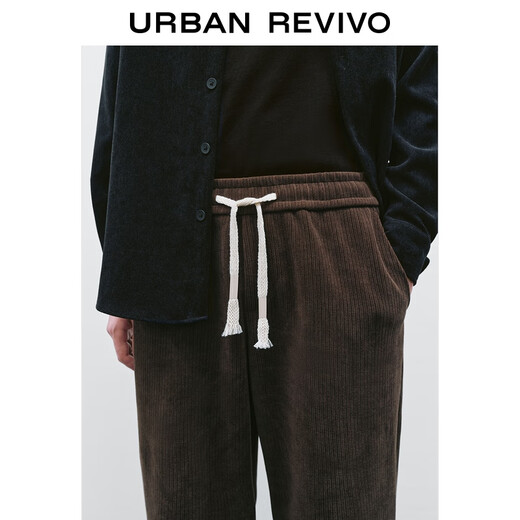 UR2025 new winter men's retro casual elastic waist drawstring plus velvet wide leg pants UML650125
