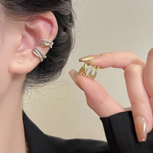 CEENIU multi-layered zircon ear bone clips for women without pierced ears, light luxury and high-end ear clips 2025 new versatile cold style ear jewelry silver zircon C-shaped ear clips 2 pieces