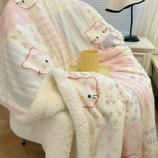 Fantasy cute kt cat milk lamb velvet blanket 2025 new girl's heart sofa blanket thickened warm sheet cover blanket girl's heart KK eye milk velvet + lamb velvet cat-like feel 200x230cm double multi-functional blanket