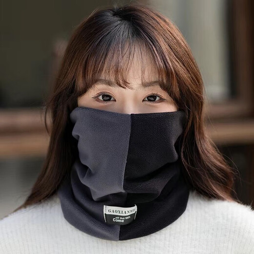 Hot-selling double-layer Ollie velvet color-blocked scarf, fashionable and thickened, cold and warm for cycling, versatile for men and women, shoot 1, 2, black and red + black and gray, thickened velvet and cycling collar for winter