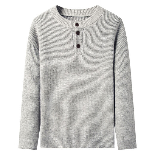 Playboy (PLAYBOY) spring and autumn men's thick knit sweater thick round neck sweater Henry collar three-button pullover sweater for men high-end MJ8523 light gray M /165/105