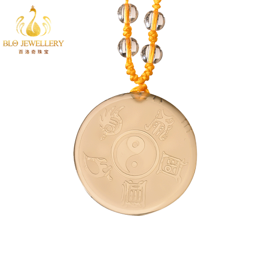 Bailuoqi citrine pendant for men and women, nine-character mantra, true shape map of the five mountains, necklace, Taoist jewelry, peace amulet pendant, citrine (true shape map of the five mountains) with bead chain
