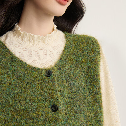 Sllsky Korean atmosphere green sweater vest autumn and winter women's loose layered imitation alpaca vest top Cream Apricot XL