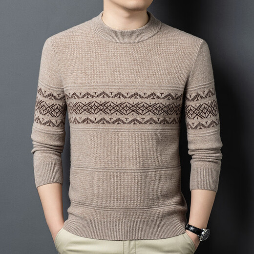 DVW international brand men's wool sweater winter new round neck thickened warm pure wool loose casual bottoming sweater high-end gray M 165 suitable for 90-110 Jin Jin equals 0.5 kg