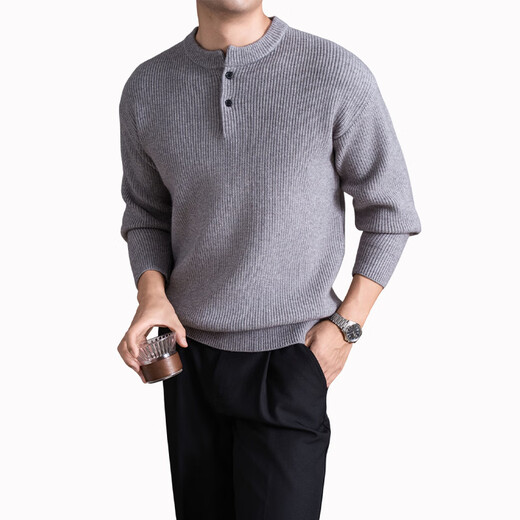 GOLDLION G+ goldlion broken code 2026 autumn and winter thickened two-button Henry collar men's sweater Yuanbao needle simple casual anti-black M