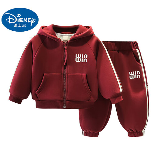Disney (Disney) Velvet Suit 2025 Autumn and Winter 2025 New Style Boys and Children Thickened Anchor Red Jacket Two-piece Set Burgundy Suit Velvet 100 (Upgraded Model)
