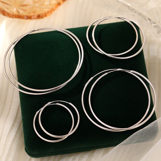 S925 silver large and small earrings fashionable hoop earrings Korean style simple plain silver high-end earrings earrings sterling silver 1.5 tube 30mm 925 silver