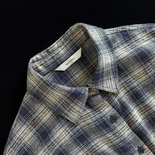 MEIYANG Miu Ge shirt retro academic style cotton plaid yarn-dyed lapel button-down mid-century Beijing classic winter new style dark blue plaid M