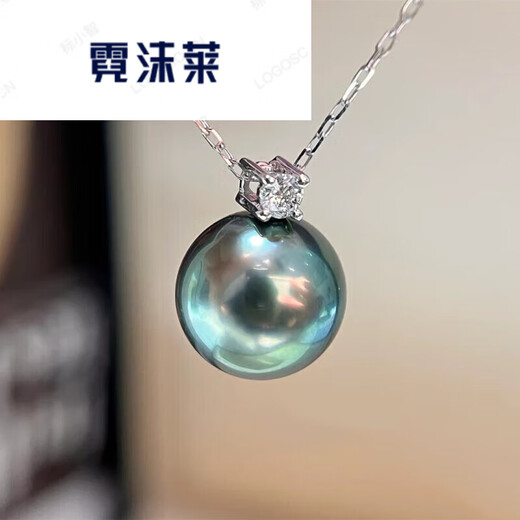 Nimolai seawater black pearl malachite green king pendant gold bright round pearl necklace 9-10mm malachite green