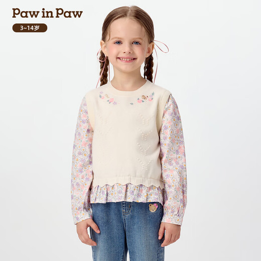 PawinPaw shopping mall same style cartoon bear children's clothing 25 years new autumn and winter new girls fake two-piece shirt Mix mixed color/99 120