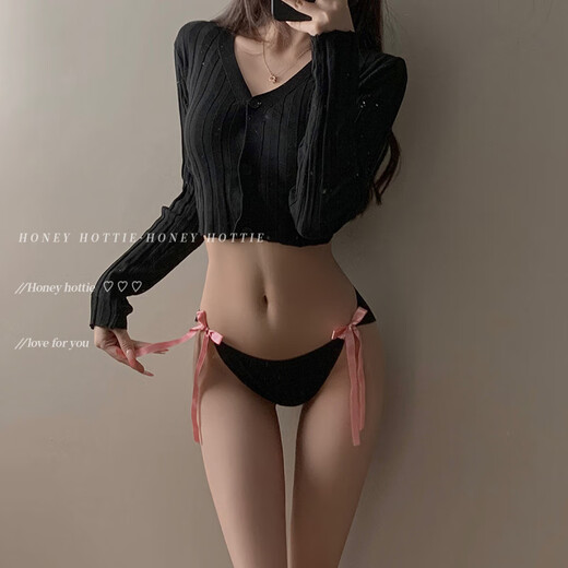 Universal Japanese style pure lust style sweet girl underwear bow pure cotton breathable mid-low waist briefs white hollow 12.2% off for orders of 5 pieces M