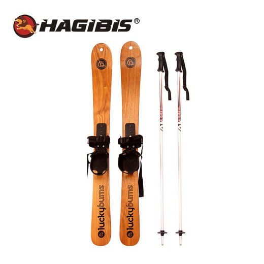 HAGIBIS水曲柳木制滑雪板双板 大人儿童通用滑雪板套装橱窗展示 110CM含雪杖
