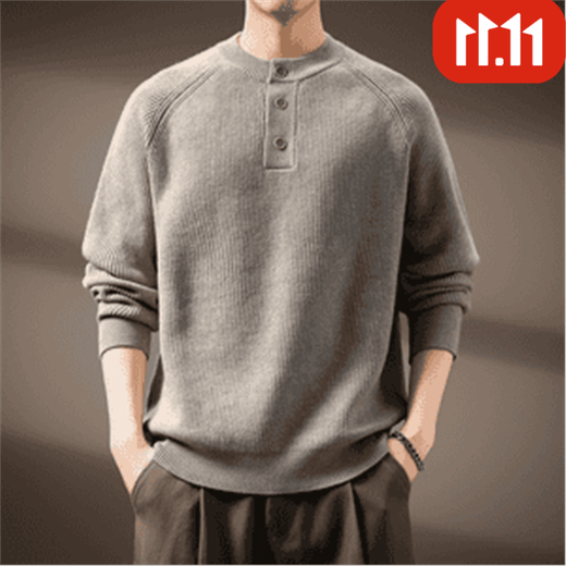 Lisa Bell Mr. Moody American vintage Henry collar men's sweater autumn and winter new loose long-sleeved sweater Oatmeal S _ (Suitable weight 90-110Jin Jin equals 0.5 kg)