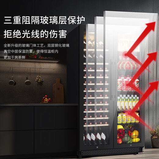 TYLZA double-door red wine cabinet ice bar large capacity thermostatic cabinet can be embedded in air-cooled frost-free dual-temperature household wine and tea refrigerator villa commercial display cabinet TW-418 1.76m high left ice bar + right ice bar 418L