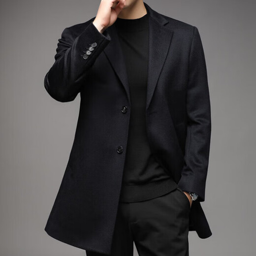Wirpta high-end brand cashmere woolen coat for men winter new mid-length suit collar business light luxury coat navy blue gift box L L 175