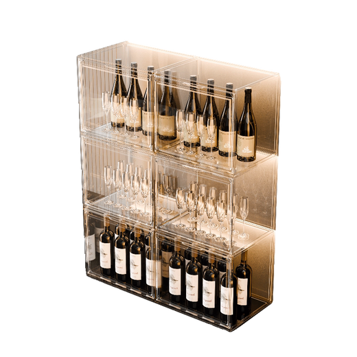 Yusenyi wine cabinet display cabinet home with glass cabinet living room wall cabinet storage cabinet second generation six-sided hard acrylic board 2 compartments with lights single door