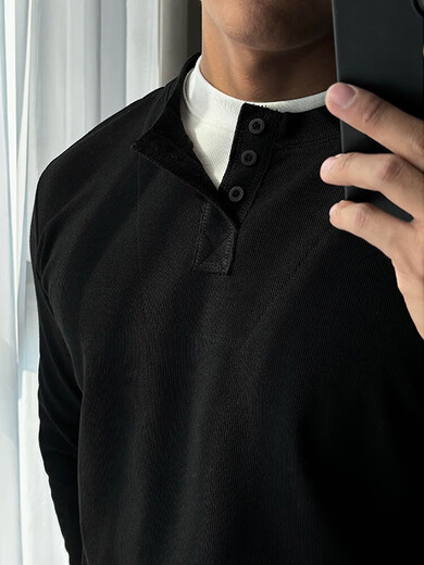 Waffle muscle henley long-sleeved t-shirt men's American cleanfit sweatshirt fake two-piece inner layering shirt black quality upgrade recommendation index S collection priority b