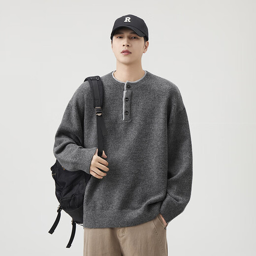 LUMILOTUS light luxury new brand classic retro Henry collar American style sweater for men 2025 new autumn and winter casual and warm brown M suitable for 110-130Jin Jin is equal to 0.5 kg