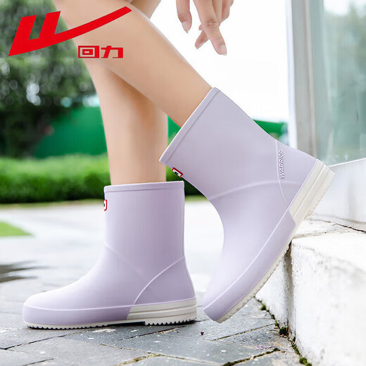Pull-back rain boots for women all seasons waterproof non-slip short boots non-slip rain boots rubber shoes water shoes work shoes fashion HXL013 light purple 37