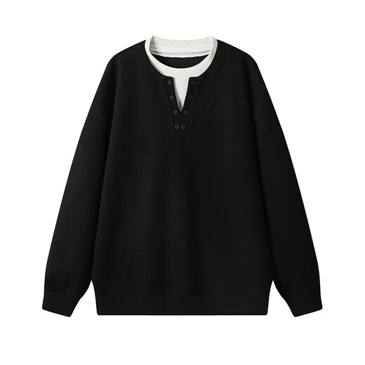 Fake two-piece Henry collar velvet sweatshirt men's autumn and winter cleanfit heavyweight inner layering shirt V-neck long-sleeved t-shirt white flower gray (plus velvet) plus velvet 2XL