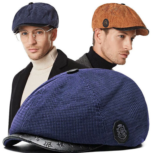 Yunqiang newsboy hat men's retro corduroy newsboy hat men's autumn and winter British versatile painter's octagonal hat plus velvet to keep warm, light gray, one size fits all, suitable for head sizes 57-59