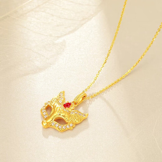 18K gold diamond ruby fox pendant for girlfriend gift necklace female birthday gift for girl Valentine’s Day yellow K chain