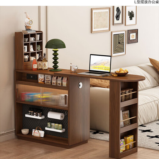 Quanyou Furniture bar table island solid wood dining table integrated home small apartment sofa side partition cabinet same style walnut color single side storage +1 chair (free complete set