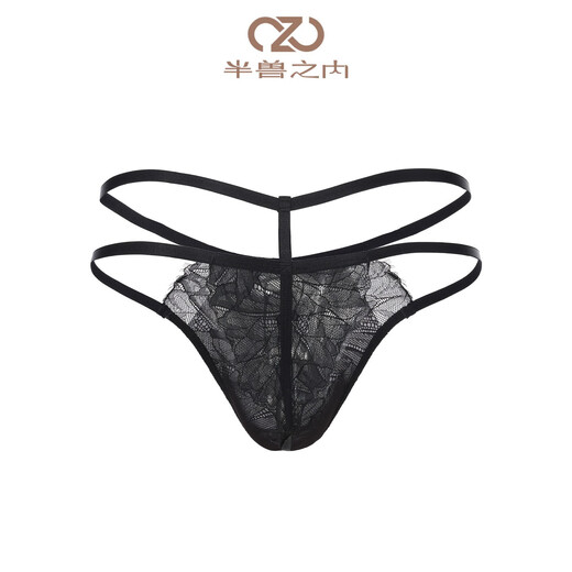 Lace mark Vineman lace men's thong sexy lace low-waist underwear single black M