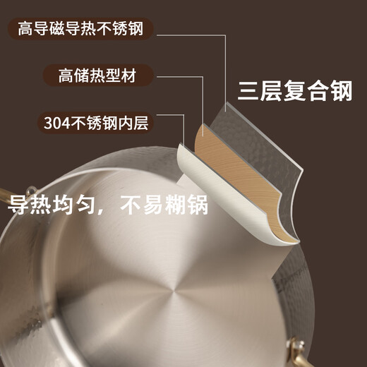 Jinjiang mini olla de acero inoxidable 304 engrosada de tres capas, una persona, una olla, cocina de inducción comercial doméstica, olla caliente pequeña individual, olla individual + tapa de vidrio 16 cm