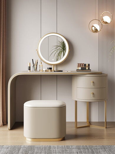 Xiyin Italian style bedside table and dressing table new light luxury high-end minimalist style bedroom modern simple small apartment collection off-white dressing table + makeup stool + mirror with lamp assembly 0.8 meters