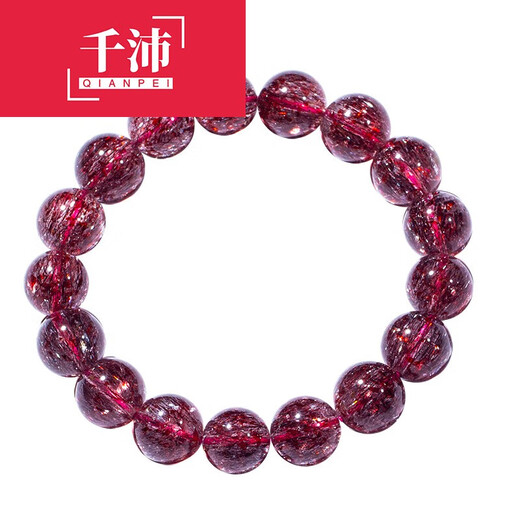 Qianpei Red Gold Strawberry Crystal Bracelet Super Seven Flower Crystal Women's Shining Diamond Blue Moonlight Tanzanite Jade Strawberry Crystal Bracelet 12mm