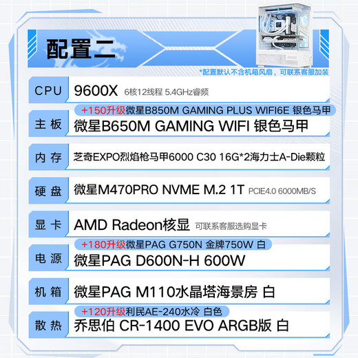 MSI Family Bucket AMD Ryzen 9600X/5060/5070 Game Console Computer Desktop Assembly Computer Host DIY Complete Machine White Sea View Room Assembly Machine Configuration Two 9600X/32G/1T