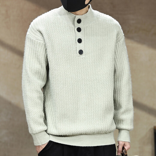 Jingulai American retro heavyweight Henry collar sweater men's winter new warm velvet feel winter sweater men's sweater dark gray L weight 130-145Jin Jin is equal to 0.5 kg