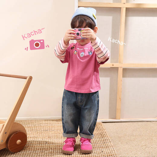 LUSON Little O Dad Baby Boy Baby Long Sleeve T-Shirt Fake Two Pieces 2025 New Autumn Pink Baby Top Rose Pink 110