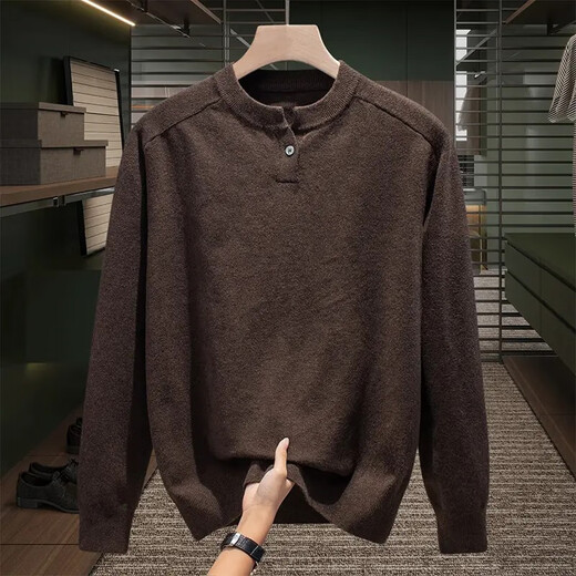 Kuraishi Kazuki Henry collar sweater men's new winter loose versatile casual sweater light luxury handsome men's clothing floral brown L