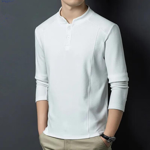 POLO SPORT autumn and winter double-sided German velvet bottoming shirt men's Henry collar trendy versatile long-sleeved T-shirt stand-up collar sweatshirt for men black M recommended 90-115Jin Jin is equal to 0.5 kg