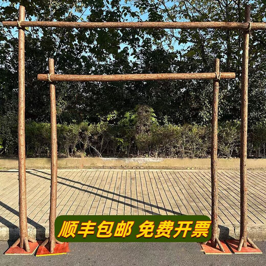Forest lawn wedding arch wooden frame wood pile flower stand climbing pergola fir pole birch trunk log decorative tree 3.5 meters high 3.5 meters wide diameter 10-12 cm