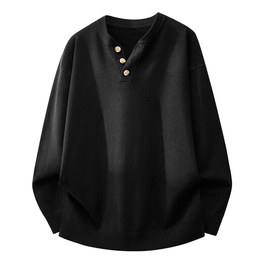 BOSIEAGENDERbosie2025blue American cleanfit retro Henry collar sweater sweater for men and women loose old money style black/BLACK M