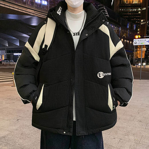 Playboy (PLAYBOY) winter cotton jacket 13 boys 14 junior high school students thick cotton jacket 15 years old teenagers big children cotton coat black XL