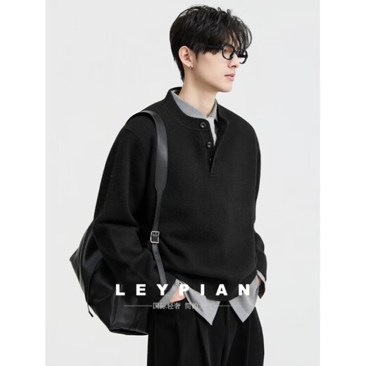 Leypian International Imported First-line Men's Autumn and Winter Henry Collar Design Sweatshirt Men's Solid Color Pullover Bottoming Shirt Twilight Gray M 170